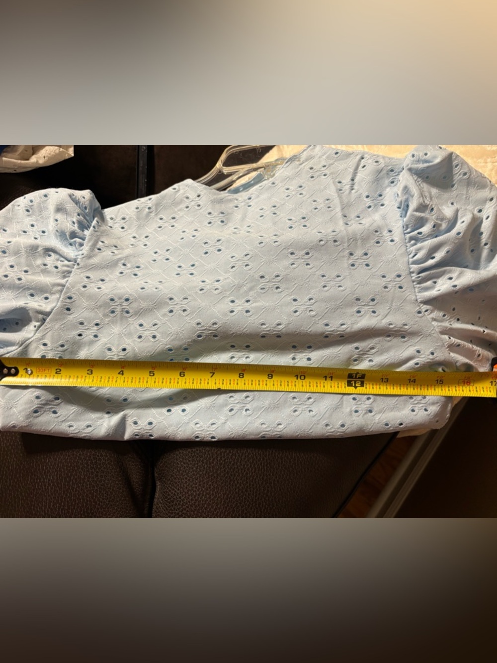 Light Blue Eyelet Puff Sleeve Top - Picture 7 of 8